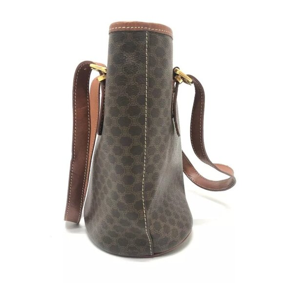 CELINE vintage Macadam Bucket Hand Bag Tote Bag PVC/Leather Brown/GoldHardware - Picture 9 of 15